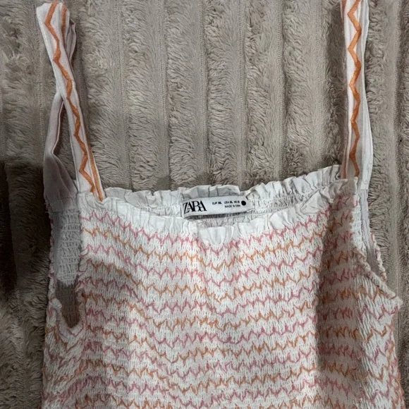 Zara White Maxi Dress with Pink and Orange Accents - Picture 4 of 6